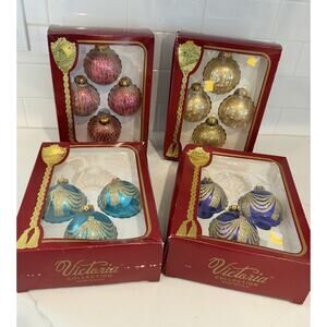 14 The Victoria Collection Glass Vintage Christmas Ornaments Glitter Lot Boxes